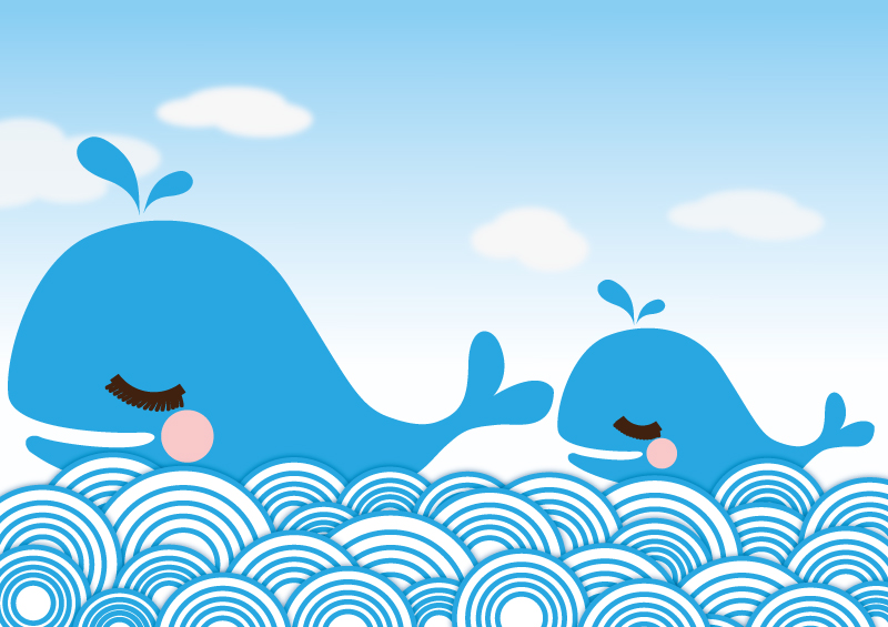 Two blue cartoon whale vector material