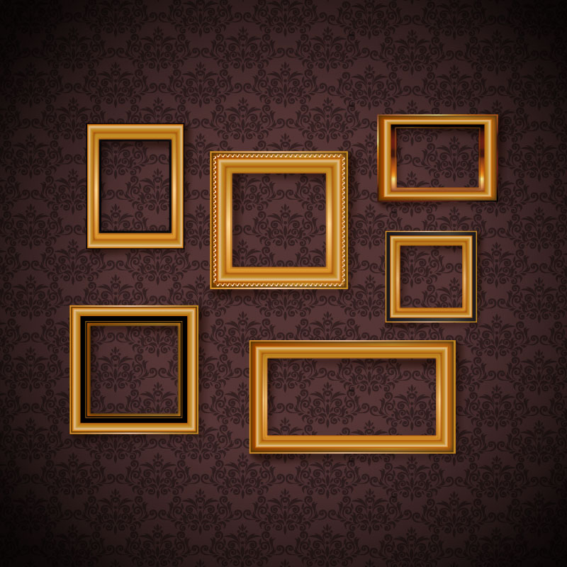 Gorgeous wallpaper gold frame vector material
