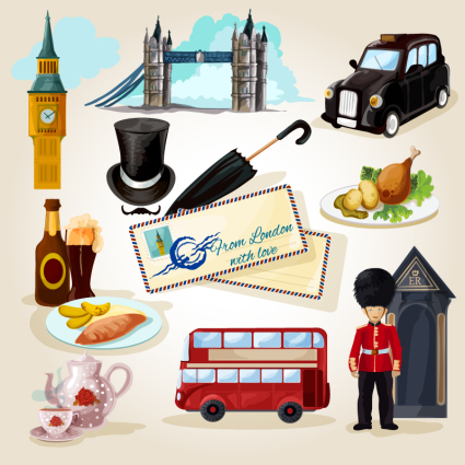 12 water painting the British Tourism element vector material