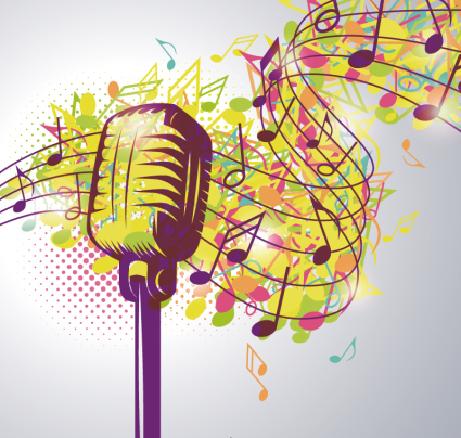 Fashion microphone and staves Vectors