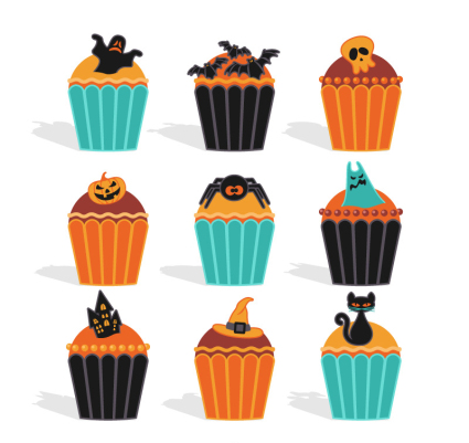 9 exquisite Halloween cupcakes Vector