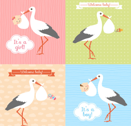 4 fresh SongZi crane card vector material