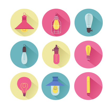 9 colored bulb icon vector material