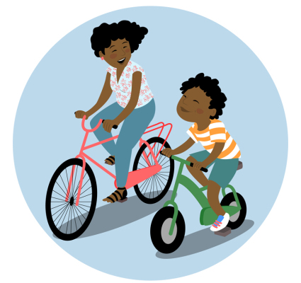People, bicycles, cycling, mother, child, son, vector