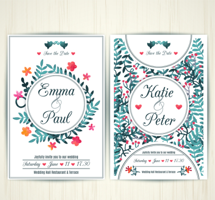 Fresh watercolor wedding invitation card vector material