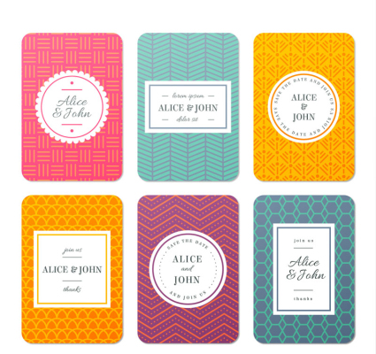 6 colored wedding invitation card vector material