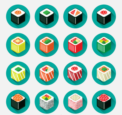 16 Japanese sushi icon vector square section