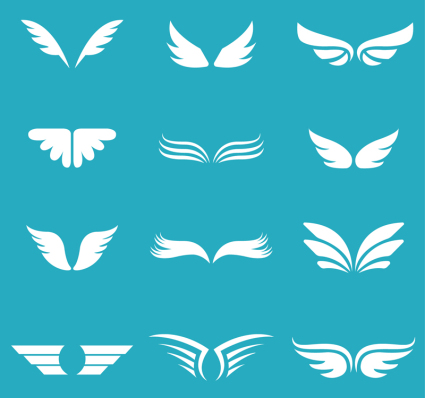 12 white wings design vector material
