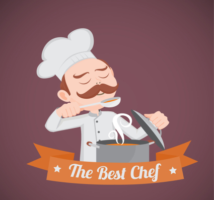 Male chef tasting soup cartoon design vector material
