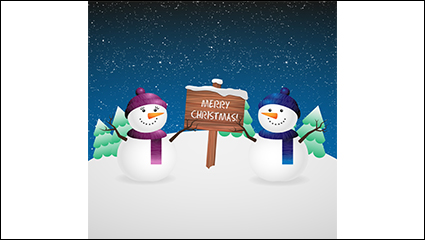 Christmas snowman with wooden sign vector material