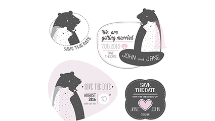 4 cartoon bear tag vector wedding