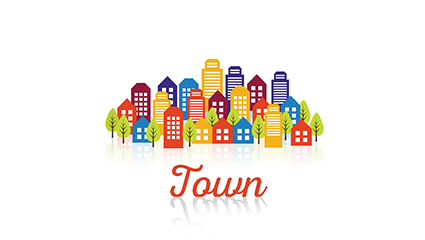 Cartoon town building complex vector material