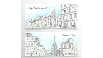 Two water Painted city banner vector