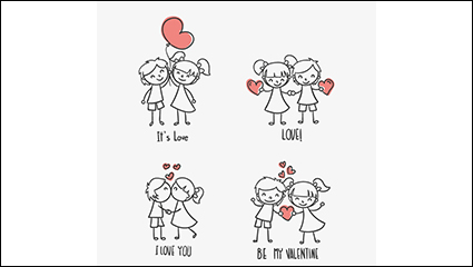 4 hand-painted children couple vector material