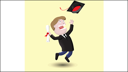 PhD graduates throwing hats cartoon vector material