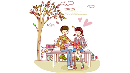 Cartoon each other gifts couple vector material