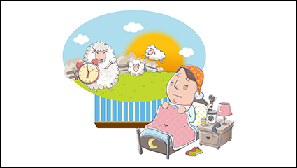 Cartoon man insomnia counting sheep illustrator vector material