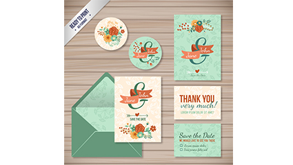 6 flower wedding card vector material