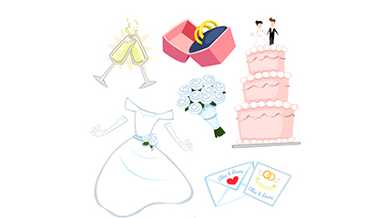 6 Vector cartoon wedding elements