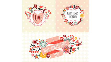 3 fresh flowers label vector material