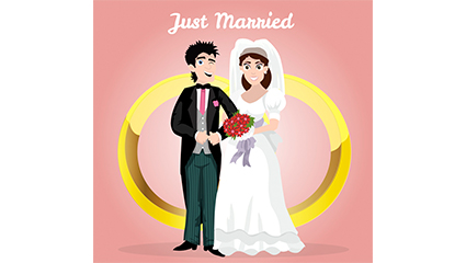 Gold rings and the bride and groom vector material