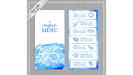 Painted blue seafood shop menu