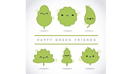 6 green leaves cartoon vector material