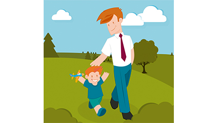 Father and son walking on the outskirts of vector material