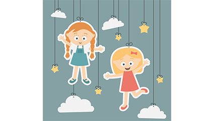 2 cute girls sticker vector material