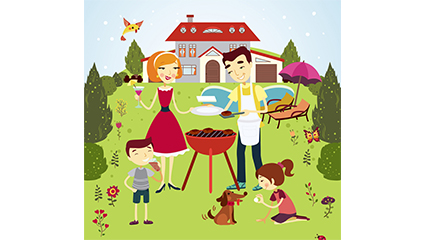 Outdoor barbecue family of four vector material