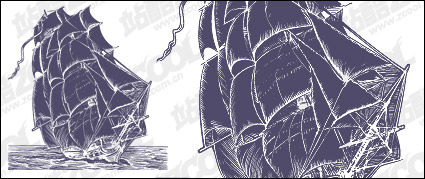 Pen painting style sailing vector material