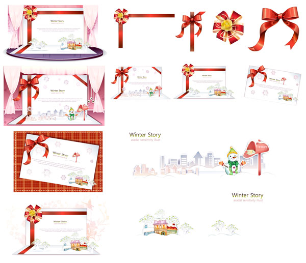 Exquisite Christmas three-dimensional greeting cards vector material