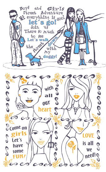 2 European-style cartoon T-shirt vector material