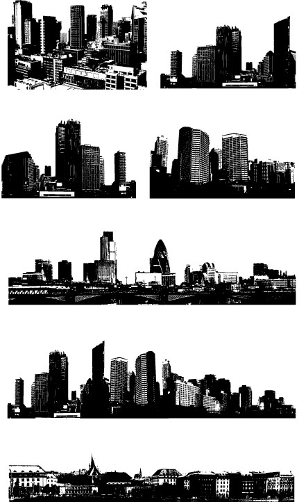 Black and white city building vector material