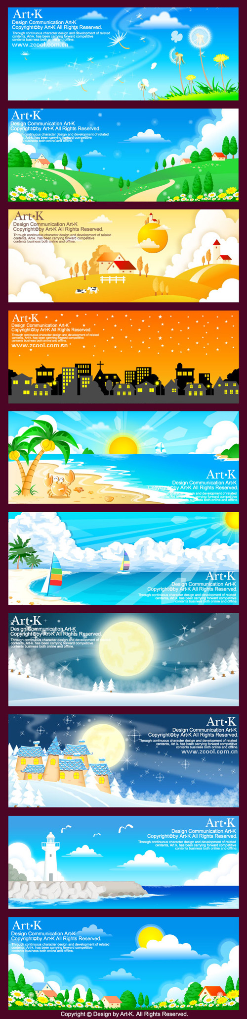 On 10 models of hand-drawn vector style landscape material