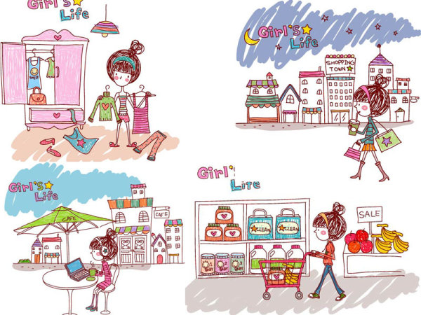 Girl's life Vector material