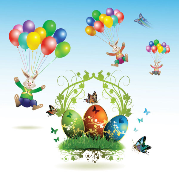 Butterflies and decorated eggs of Easter cards 03 - vector