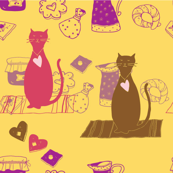 Cute cartoon cat background 03 - vector