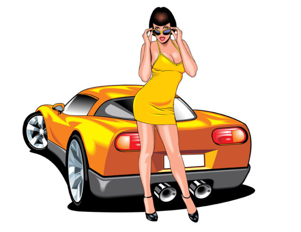 Sexy beauty and sports car 04 - vector material