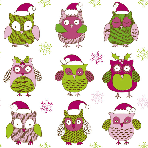 Cartoon Christmas owl pattern 01 - vector material