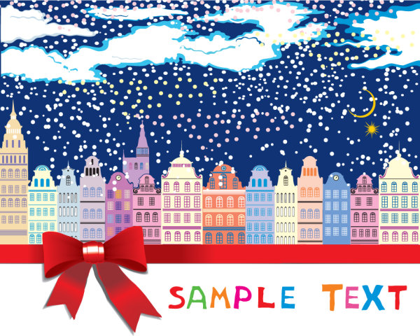 Cartoon Christmas house background 05 - vector material