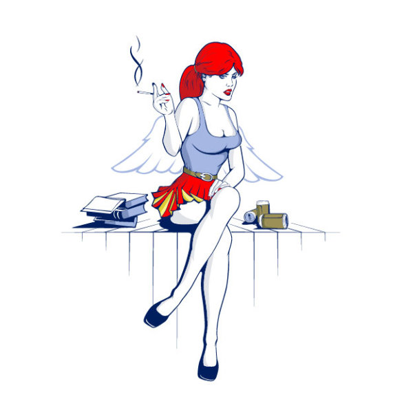 Line art cartoon characters 02 - vector material