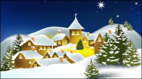 Cartoon Christmas house background 02 - vector material
