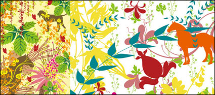 Profusion plants and animals silhouette vector of material