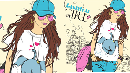 Cartoon fashion beauty 02-- vector material