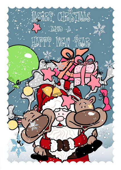 Hand-painted Santa Claus, gifts, vector