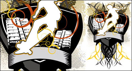 Skateboard, shields, arrows vector