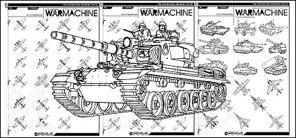 Line drawing fighter jets and tanks